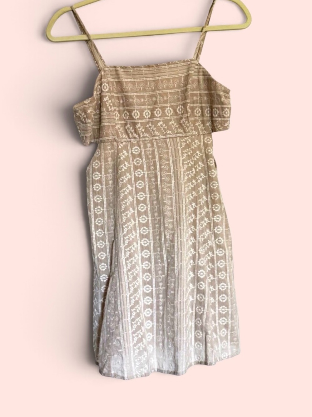 Trixie Neutral Beige Embroidered Midi Dress with White Detail Size Medium